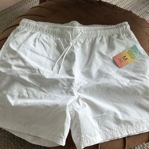 Primark White Men's Swim Trunks with Drawstring Waist